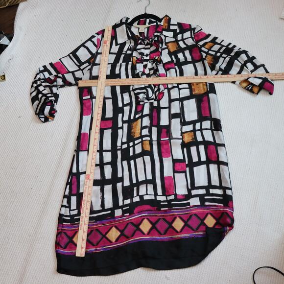 Jonathan Martin Ruffle Front Dress Women’s Size 14 Black Pink Geometric Print - Picture 3 of 8